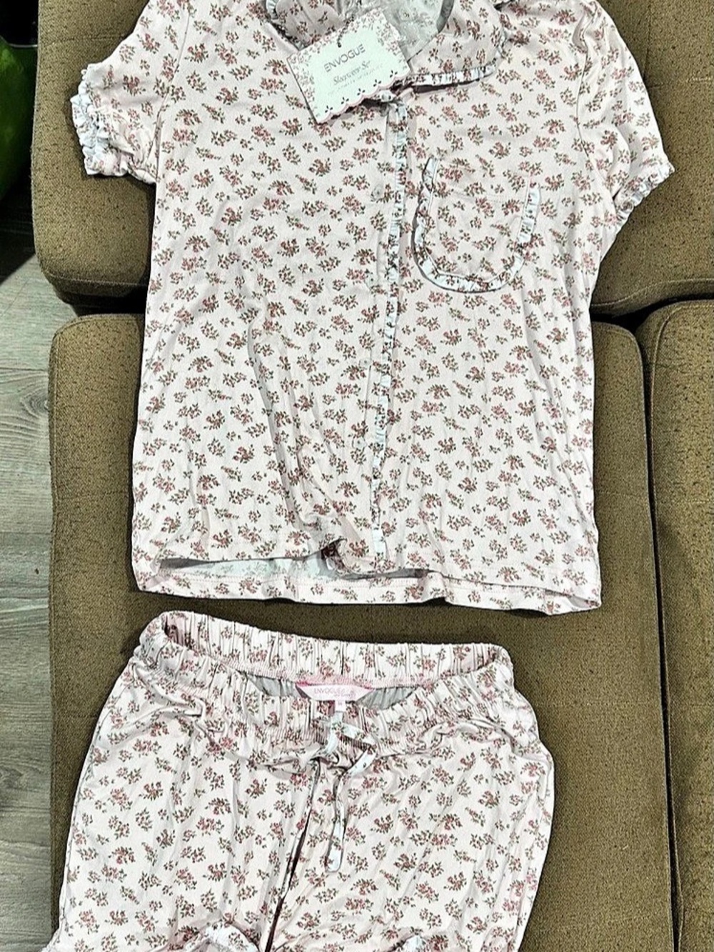 En Vogue Floral Pajama Set Pink & White Size M